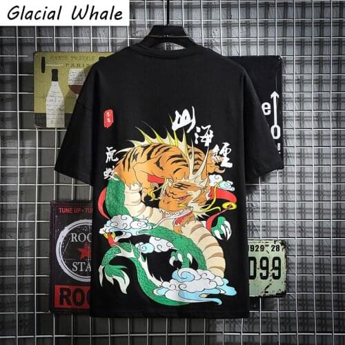 GlacialWhale Mans Oversized T-shirt Women 2021 Summer Top Monster Graphic T-shirts Harajuku Tshirt Male Black T Shirt For Mens