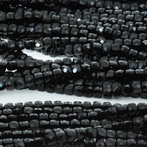 Natural Black Tourmaline Faceted Irregular Cube Beads 4.2mm~4.5mm