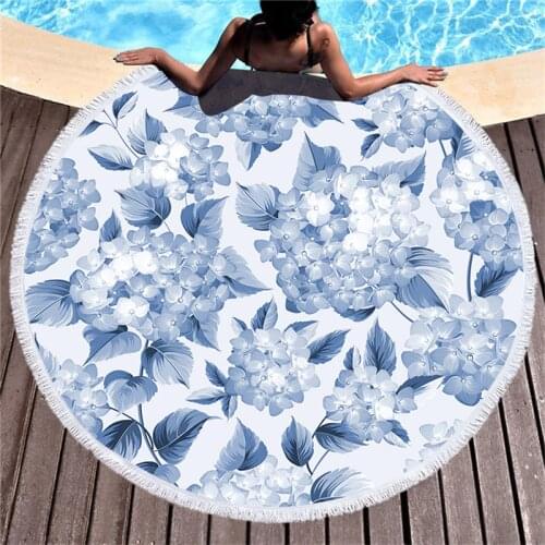 Illustration Printed Large 150cm Round Cute Beach Towel for Adult Yoga Mats Microfiber with Tassels Cloth Big Beach