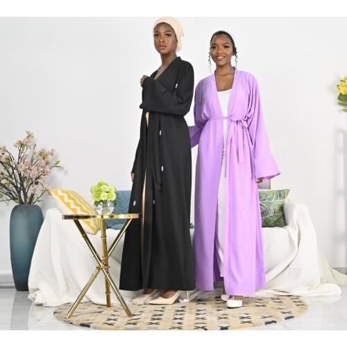 Muslim Beading Abaya Cardigan Dress Hand made diamond Hijab Kimono Long Robe Gowns Tunic Jubah Ramadan Eid Arab Islamic Worship