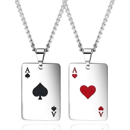 Male Necklace Length 62CM Fashion Titanium Steel Neck Chain For Men Silvery EurAmerican Poker Hearts A Pendant Jewelry