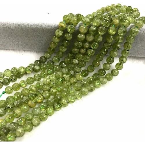 Nature Peridot Crystal 6 mm Round Bead Real Stone Olivine Not Glass Green Color Not Dyed 39 cm/String For DIY Making Jewelry