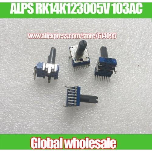 4pcs ALPS RK14K123005V Volume potentiometer 103AC A10K / handle length 8MM with mid-point 7-pin stereo amplifier volume adjustme