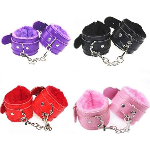 Adjustable PU Leather Plush Handcuffs BDSM Bondage Sex Toy Restraints Accessories Adult Games Couple Flirting Sex Toys