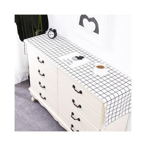 Lattice cotton linen waterproof and dust proof table flag Mediterranean style stripe restaurant decoration table runner