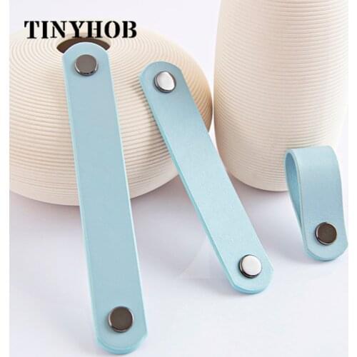 Blue Leather+4 Colors Brass Head Cabinet Knob and Handle Anti-collision Wardrobe Handle Drawer Pull Round Side Furniture Handles