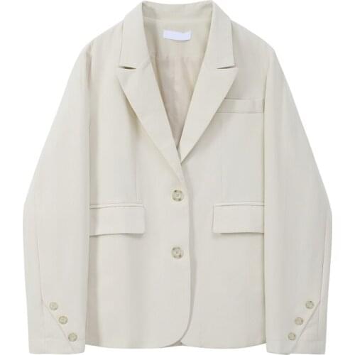 Spring Turndown Collar Single-breasted Women Apricot Blazer Jacket Korean Loose Long Sleeve Casual Autumn Female Solid Suit Coat