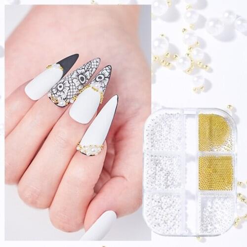 MEET ACROSS 1 Box Silver Gold Nail Bead For Nail Art 3D Decoration Stone Mini Nails Beads 3D Decorations Accessories