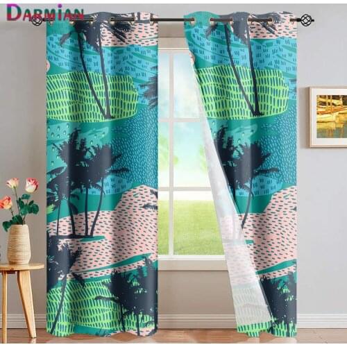 DARMIAN Tropical Coconut Tree Print Blackout Window Curtain Panels for Living Room Thermal Insulated Privacy Protection Drapes