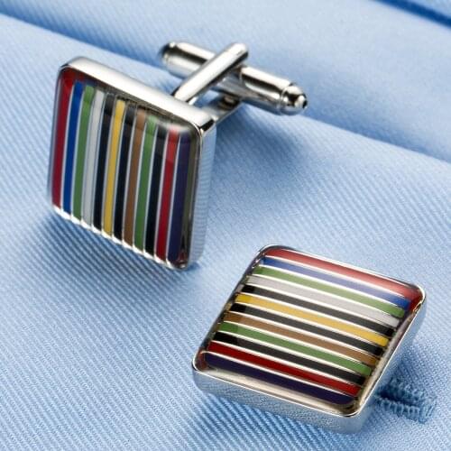 Cufflinks Copper Mens Unisex Daily Casual Accessories High Quality French Shirt Suit Classic Rainbow Stripe Cuff Links Gifts