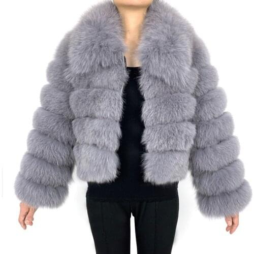 2021 Womens Real Fox Fur Jacket Zipper Lady Short Style Fur Coat Winter Thick Warm Fur Outerwear