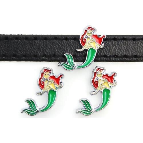 10PCS 8mm Beautiful Girls Slide Charms Enamel Flat Beads DIY 8mm Hole Bracelets Wristbands,Belt Straps Pet Name Collar