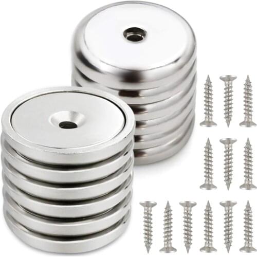 10 Pack Dia 32mm x 7.8mm Neodymium Cup Magnets with 95 LBS Pull Capacity Each - Matching Strikers and Screws