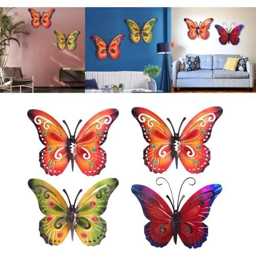 2Pcs Multi-colored Metal 3D Butterfly Wall Decor Living Room Outdoor Garden Backyard