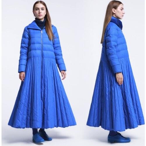 2020Autumn And Winter Long Down Female Coat Special Design Coat Blue XL Casual Womens Clothing Down Jacket