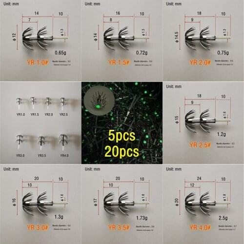 5pcs 20pcs Stainless Double squid hook with fiber rod Umbrella fishhook Sea Fishermen DIY fishing bait accessories tool Jig lure