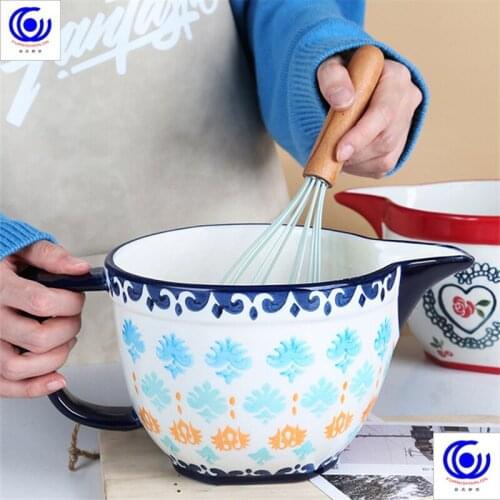 Household egg bowl drainage nozzle and basin baking bowl cooking bowl filling bowl European style ceramic The Mixing Bowl