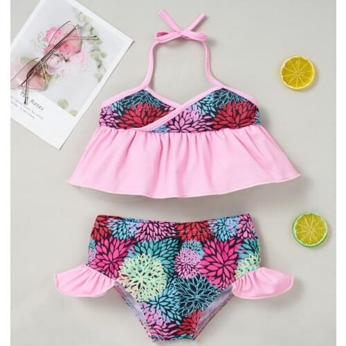 Toddler Baby Kids Girls Slip Floral Print Beach Two-piece Swimwear Sets Kids Swimwear For Girls Praia Infantil Baby Clothes