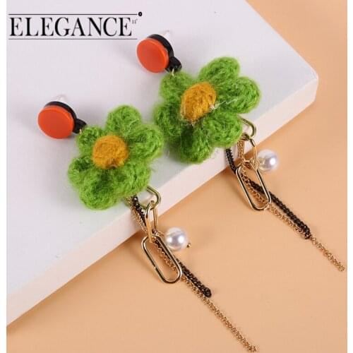 Elegance Hand Woven Earrings Wool Earrings Flower Earrings Ear Accessories Pearl Pendants Long Earrings for Women Christmas Gift
