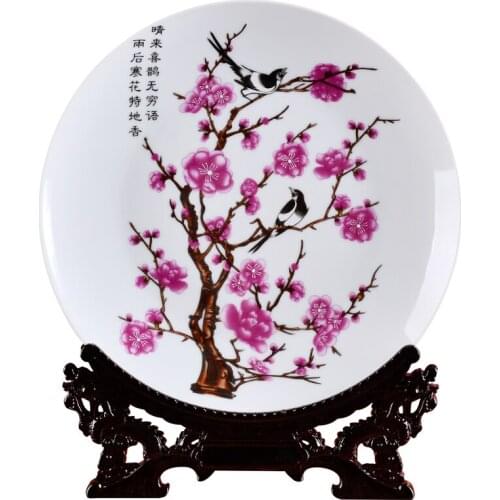 Jingdezhen porcelain household ceramic decorative plates magpie on the plum modern fashions and handicraft furnishings