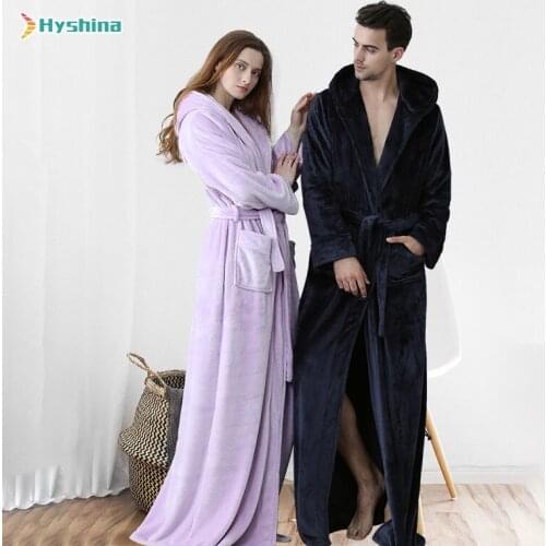 Flannel Bathrobe Nightgown Mens Autumn Winter Fashion Hooded Cardigan Thickened Lengthened Household Clothes Lovers' Pajamas