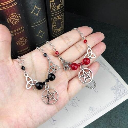 Gothic Wizard Pentagram Necklaces For Women Girls Retro Silver Color Pagan Mysterious Irish Knot Choker Chains Jewelry VGN035