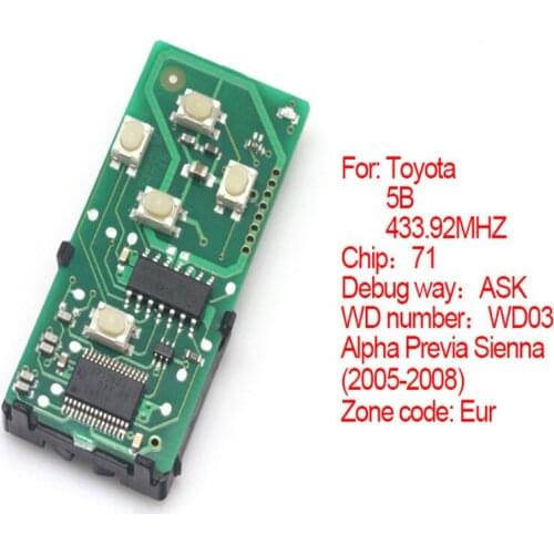 HKCYSEA 5 Button Smart Remote Board 433.92MHz Chip 71 for Toyota 2005-2008 (USA) Alpha Previa Sienna WD03 (271451-0780)