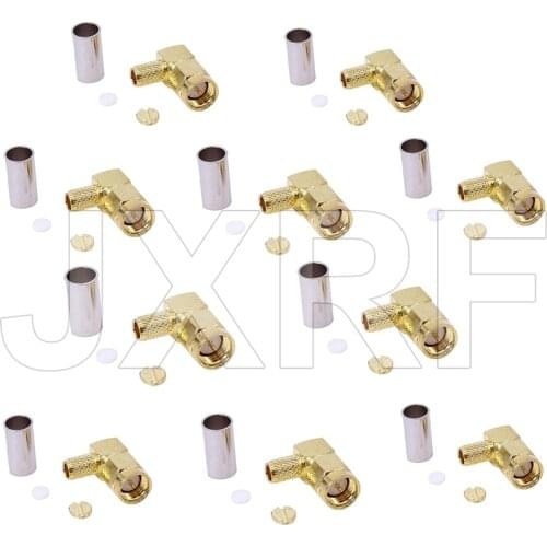 JX 10PCS RF connector SMA connector SMA-JWC-3 SMA male right angle crimp for RG58 RG142 LMR195 RG400 RF Wire Coaxial Cable