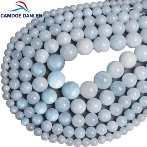 CAMDOE DANLEN Natural Stone Blue Aquamarines Jades Angelite 6 8 10 12 14MM Chalcedony Beads DIY Beaded beads For Jewelry Making