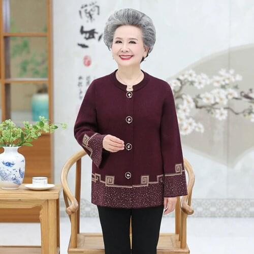 High Quality Middle-aged Mother Knitted Cardigan Women Sweater Coat Single-breasted Long Sleeve Knitwear Tops Feminine W2098