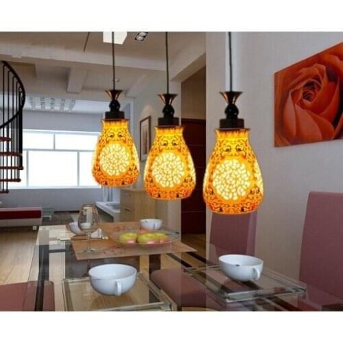 3 Heads Ceramic Pendant Lights Restaurant lamp cutout carved Chinese style ceramic pendant lamp modern E27x3