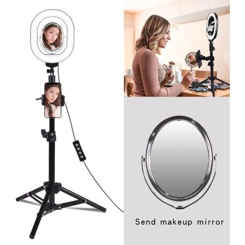 GSKAIWEN 7" Selfie Ring Light with Tripod Stand & Mirror,Dimmable Beauty LED Table Lamp for YouTube Video, Live Stream, Makeup