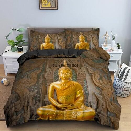 3D Buddha Digital Printed Single Double King Queen Size Down Quilt Cover Pillowcase Deluxe 2/3 Piece Bedding Set