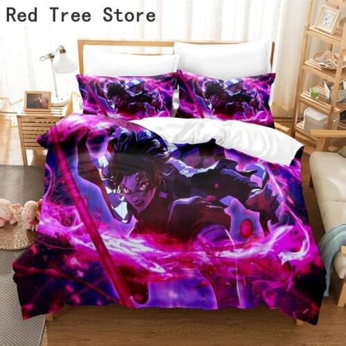 Demon Slayer Fashion Anime Series Bedding Sets Kids Child Teens Cartoon Comforter 135*200cm Twin Full Single Bed Linens Dropship