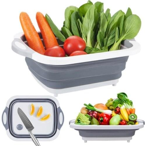 Kitchen Chopping Block Foldable Cutting Board with Colanders Kitchen Chopping Boards Washing Basket Drain Kitchen Organizer Tool