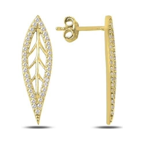 KUTAYDAN Zircon Cubic Zirconia Leaf Earrings 925 Sterling Silver