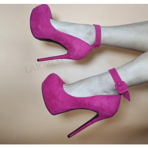 LAIGZEM Women Platform Pumps Ankle Straps High Heels Cosplay Party Prom Salto Alto Zapatos Shoes Woman Large Size 44 45 50 52