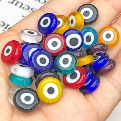 6/8/10mm Multicolor Round Flat Shape Evil Eye Beads Lampwork Glazed Glass Beads for Bracelet Necklace DIY Jewelry Making