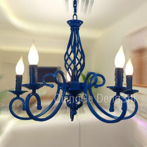 Multiple Chandelier Wrought iron pendant lamp blue child real lighting rustic brief candle lamp ZX128