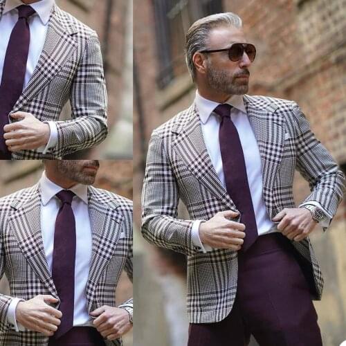 Fashion Handsome Check Men Tuxedos Custom Made Vintage Plaid Smart Casual Blazer Classic Business Causal Party Wedding Jacket