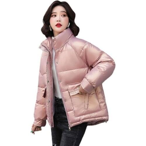 2021 New Winter Jacket High Quality Stand Callor Coat Women Parka Glossy Warm Cotton Padded Parkas Casual Waterproof Jacket Coat