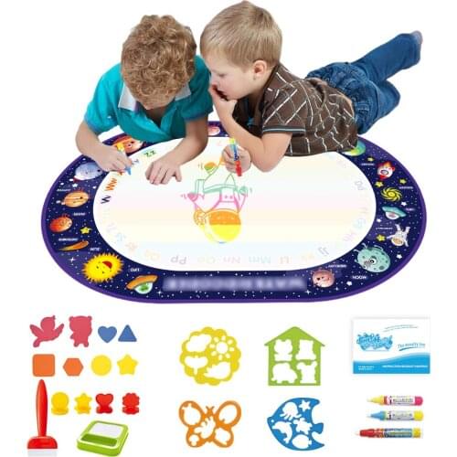 2020 New Arrivals 100*70cm Planet Space Theme Water Drawing Mat Painting Rug Writing Doodle with Magic Pens Stamps Doodle Toys