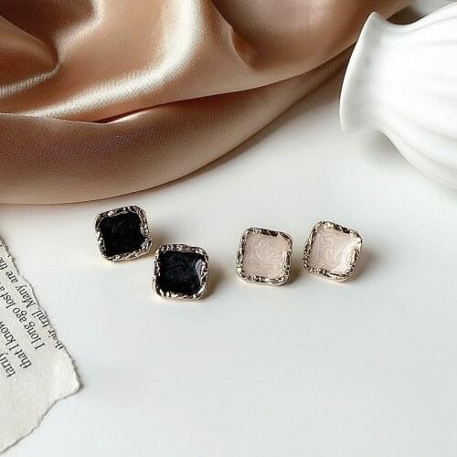Origin Summer Korean Fashion Enamel Geometrical Square Stud Earings for Women French Black White Color Earings Jewelry Wholesale