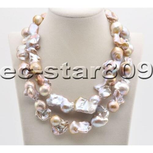P6524 2Row 17" 35mm Lavender BAROQUE KESHI REBORN PEARL NECKLACE CZ Choker