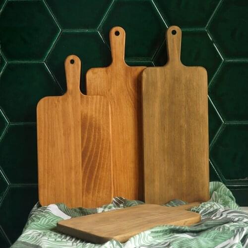 Retro wooden bread cake tray photo props household wooden chopping board with handle European-style snack tray cutting board