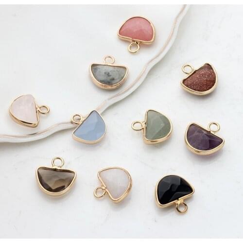 2pcs/lot 12mm Natural Stone Charms Pendant Geometry Fan Small Charms Pendant For DIY Necklace Jewelry Making Finding Accessories