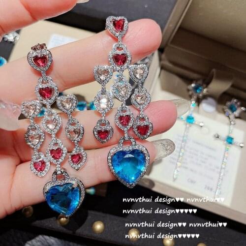 Court Style Luxury 925 Sterling Silver Topaz Drop Earrings Sea Blue Gemstone Dangle Party Earrings For Women 2021 New Trend