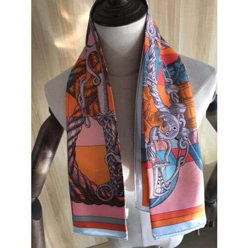 2021 new arrival winter spring classic chain 100% pure silk scarf twill hand made roll 90*90 cm shawl wrap for women lady