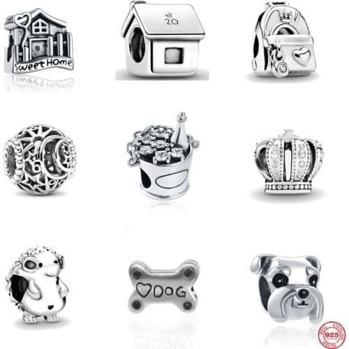 2021 New 925 Sterling Silver Hedgehog Sweet Home Moon Dog Charm Bead Fit Original Pandora Bracelets DIY Jewelry For Women