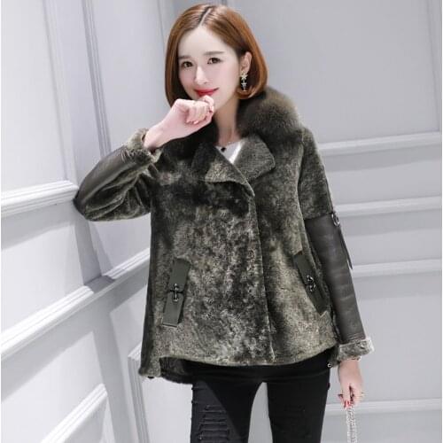 Genuine Wool Fur Coat Fox Fur Collar Female Jacket Vintage Jackets for Women 2020 Sheep Shearing Coat Casacos Feminino Zjt750